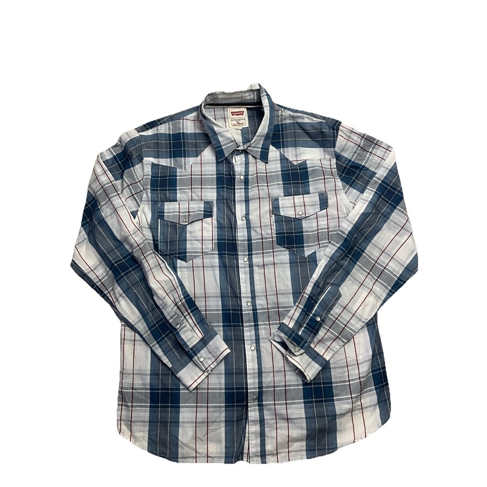 Levi's Men's Long Sleeve Blue Plaid Button-Up Shirt‎ Size XL
